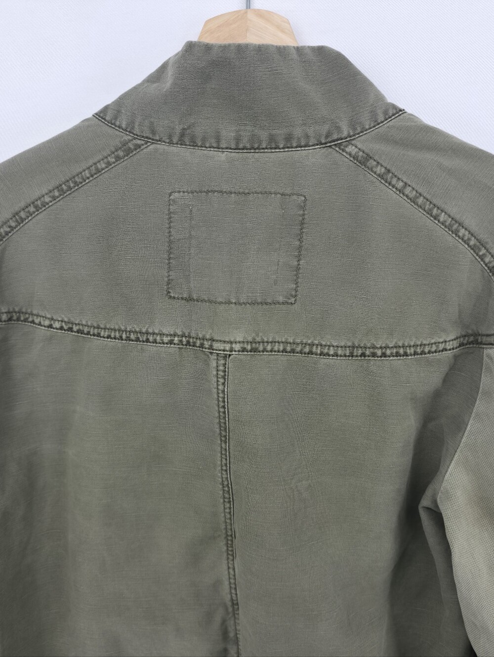 Anthropologie Olive Linen Blend Funnel Neck Utility Jacket Bell Sleeve Medium - Picture 11 of 15